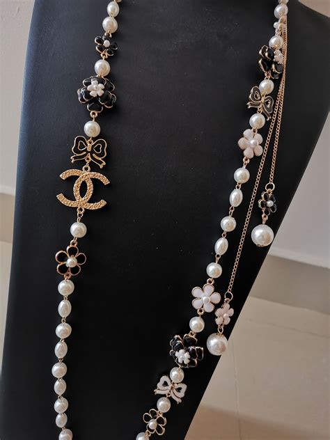 chanel pearl necklace replica ebay|chanel inspired long pearl necklace.